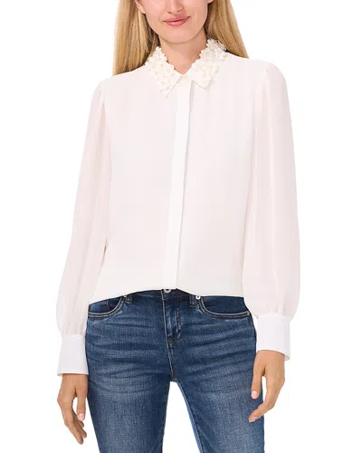 Cece Floral Applique Collared Blouse In New Ivory