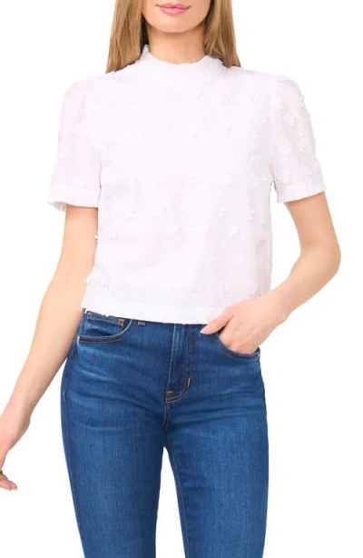 Cece Floral Appliqué Cotton Top In Ultra White