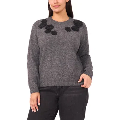 Cece Floral Appliqué Crewneck Sweater In Brown