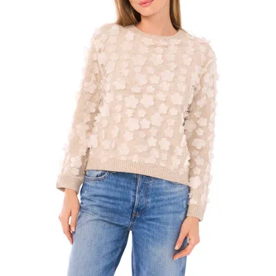 Cece Floral Appliqué Crewneck Sweater In Brown
