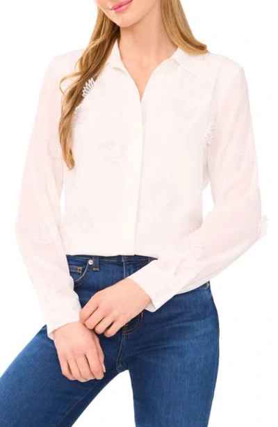 Cece Floral Appliqué Georgette Button-up Shirt