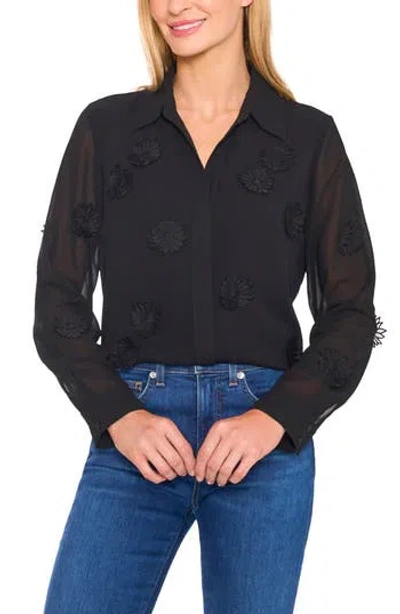 CECE CECE FLORAL APPLIQUÉ GEORGETTE BUTTON-UP SHIRT