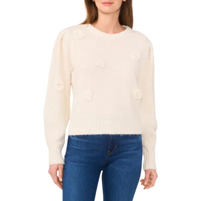 Cece Floral Appliqué Sweater In Nude