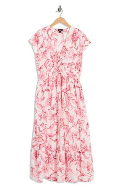 Cece Floral Cap Sleeve Cotton Fit & Flare Maxi Dress In Pink