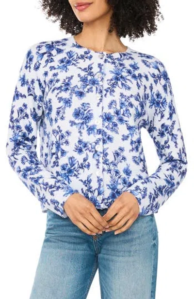 Cece Floral Cardigan In Blue