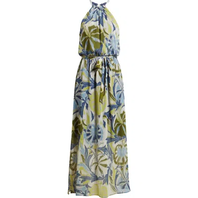 Cece Floral Chain Neck Maxi Dress In Blue