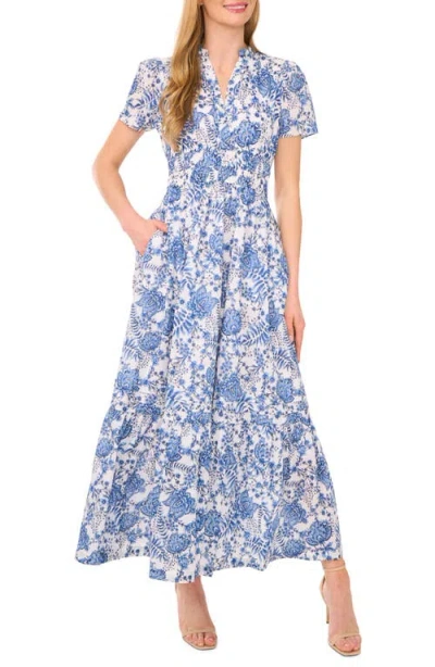 Cece Floral Cotton Maxi Dress In Blue