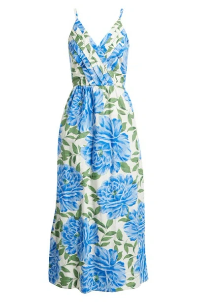 Cece Floral Cotton Midi Dress In Blue