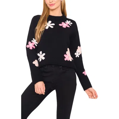 Cece Floral Crewneck Sweater In Black