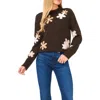 Cece Women's Flower Patterned Knit Crewneck Sweater In Chocolate Brown
