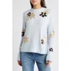 Cece Floral Crewneck Sweater In Frozen Blue