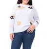 Cece Floral Crewneck Sweater In Frozen Blue