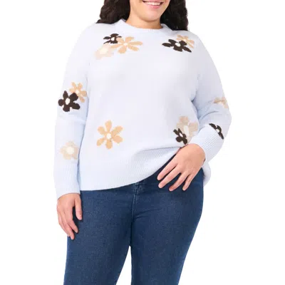 Cece Floral Crewneck Sweater In Frozen Blue