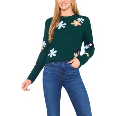 Cece Floral Crewneck Sweater In Green