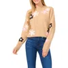 Cece Floral Crewneck Sweater In Latte Heather Beige
