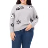 Cece Floral Crewneck Sweater In Light Heather Grey
