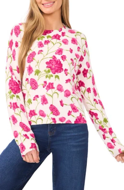 Cece Flower Printed Pullover In White