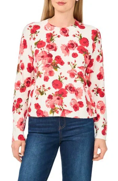 Cece Floral Crewneck Sweater In Red