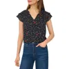 Cece Floral Dot Flutter Sleeve Split Neck Top In Black