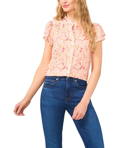 Cece Floral Double Flutter Short Sleeve Top In New Ivory