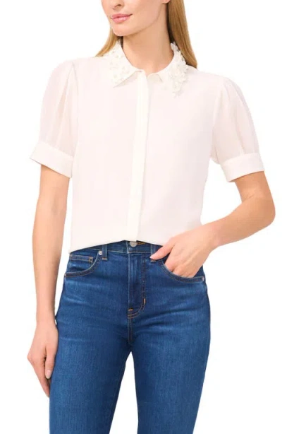 Cece Floral Embellished Collar Georgette Top In Multi