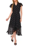 Cece Floral Embroidered Chiffon Midi Dress In Rich Black