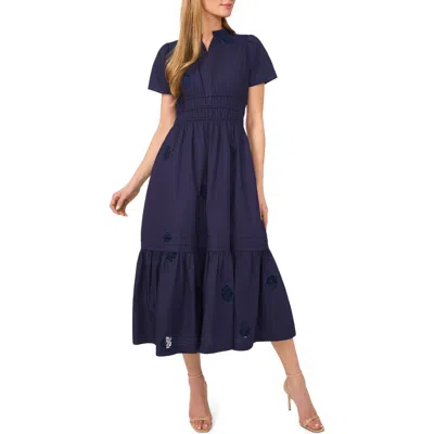 Cece Floral Embroidered Flounce Hem Cotton Maxi Dress