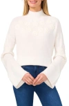 Cece Floral Embroidered Mock Neck Sweater In Antique White