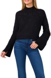 Shop Cece Floral Embroidered Mock Neck Sweater In Rich Black