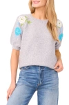 Cece Flower Embroidery Pull Over Wool-blend Blouse In Gray