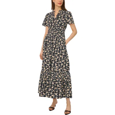 Cece Floral Embroidered Tiered Cotton Maxi Dress In Black