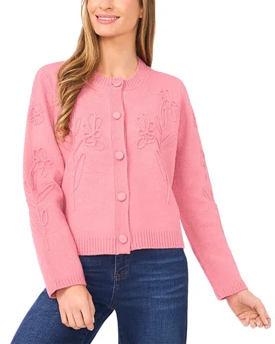 CECE CECE FLORAL EMBROIDERY CARDIGAN SWEATER