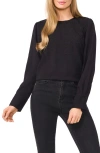 Cece Floral Embroidery Long Sleeve Crepe Shirt In Rich Black