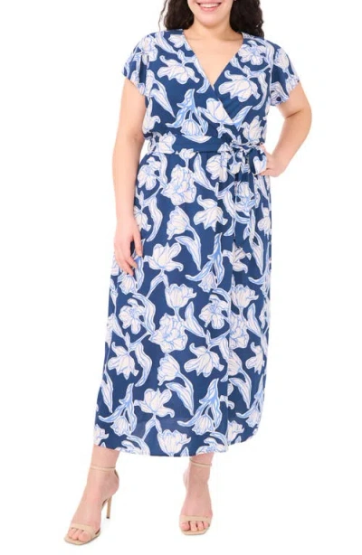 Cece Floral Faux Wrap Maxi Dress In Blue