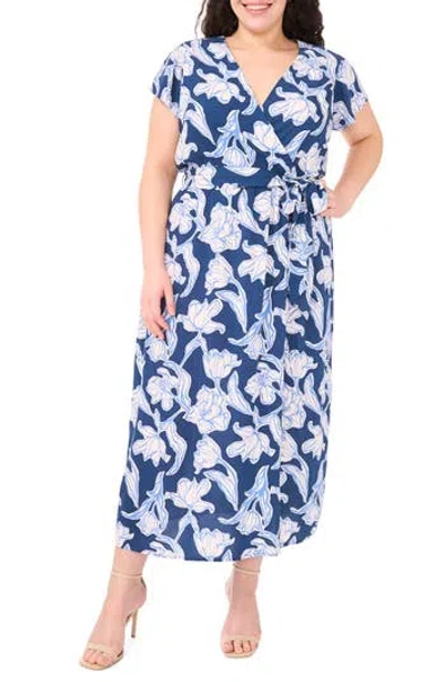 CECE CECE FLORAL FAUX WRAP MAXI DRESS