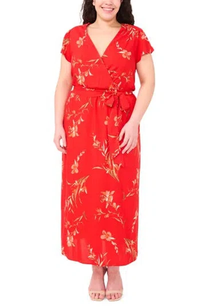 Cece Floral Faux Wrap Maxi Dress In Red