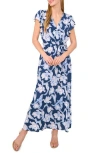 Cece Floral Faux Wrap Maxi Dress In Blue