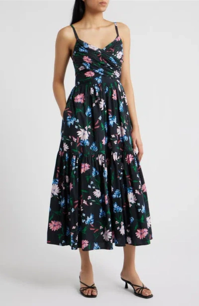 Cece Floral Fit & Flare Midi Dress In Burgundy