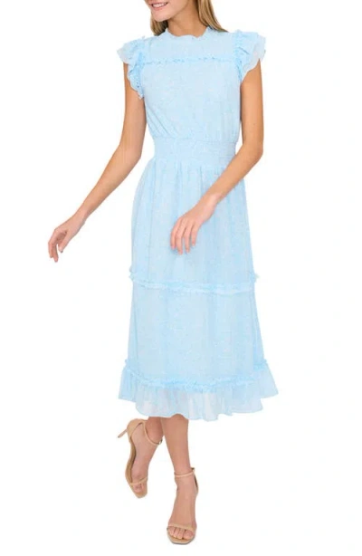 Cece Floral Flutter Sleeve Midi Dress In Waterfall