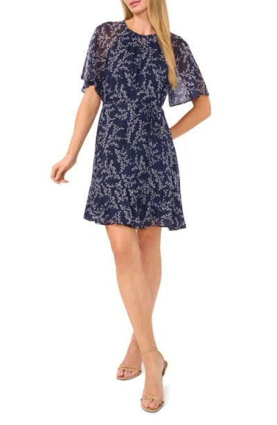 Cece Floral Flutter Sleeve Ruffle Hem Dress
