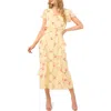 Cece Floral Flutter Sleeve Smock Waist Midi Dress In Lemon Drop