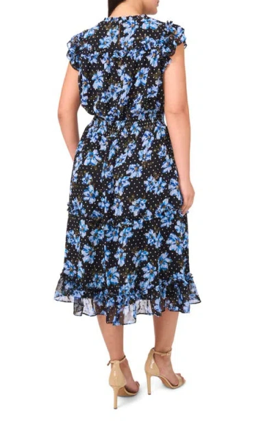 Cece Floral Flutter Sleeve Smock Waist Midi Dress In Serene Blue