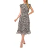 Cece Floral Flutter Sleeve Smocked Midi Dress In Rich Black