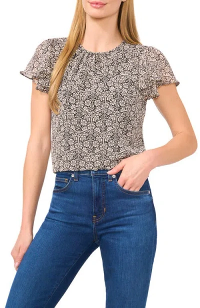 Cece Floral Flutter Sleeve Top