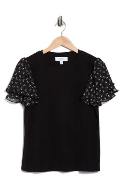 Cece Floral Flutter Sleeve Top In Black