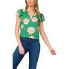 Cece Women's Floral Printed V-neck Blouse In Medium Green