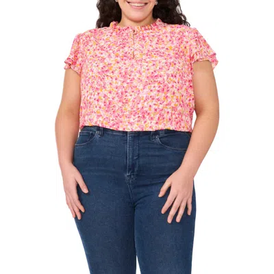 Cece Floral Flutter Sleeve Top In New Ivory