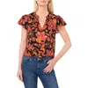 Cece Floral Flutter Sleeve Top In Rich Black