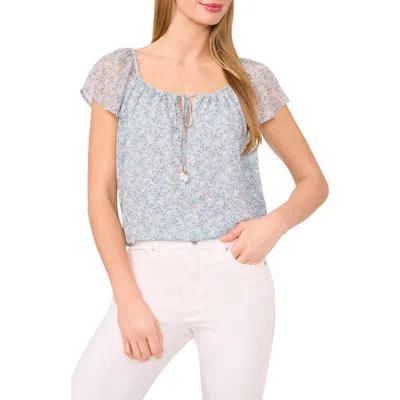 Cece Floral Flutter Sleeve Yoryu Top In Blue