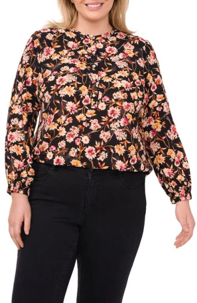 Cece Floral Georgette Pullover Top In Rich Black